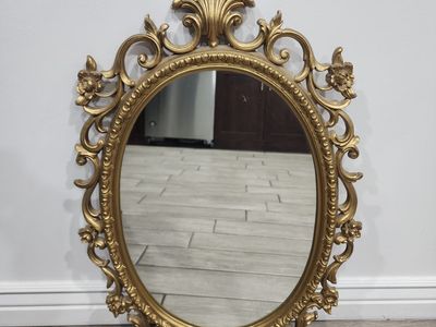 VINTAGE TURNER ORNATE GOLD COLORED MIRROR WALL HANGING 28" TALL SOLID QUALITY STATEMENT PIECE