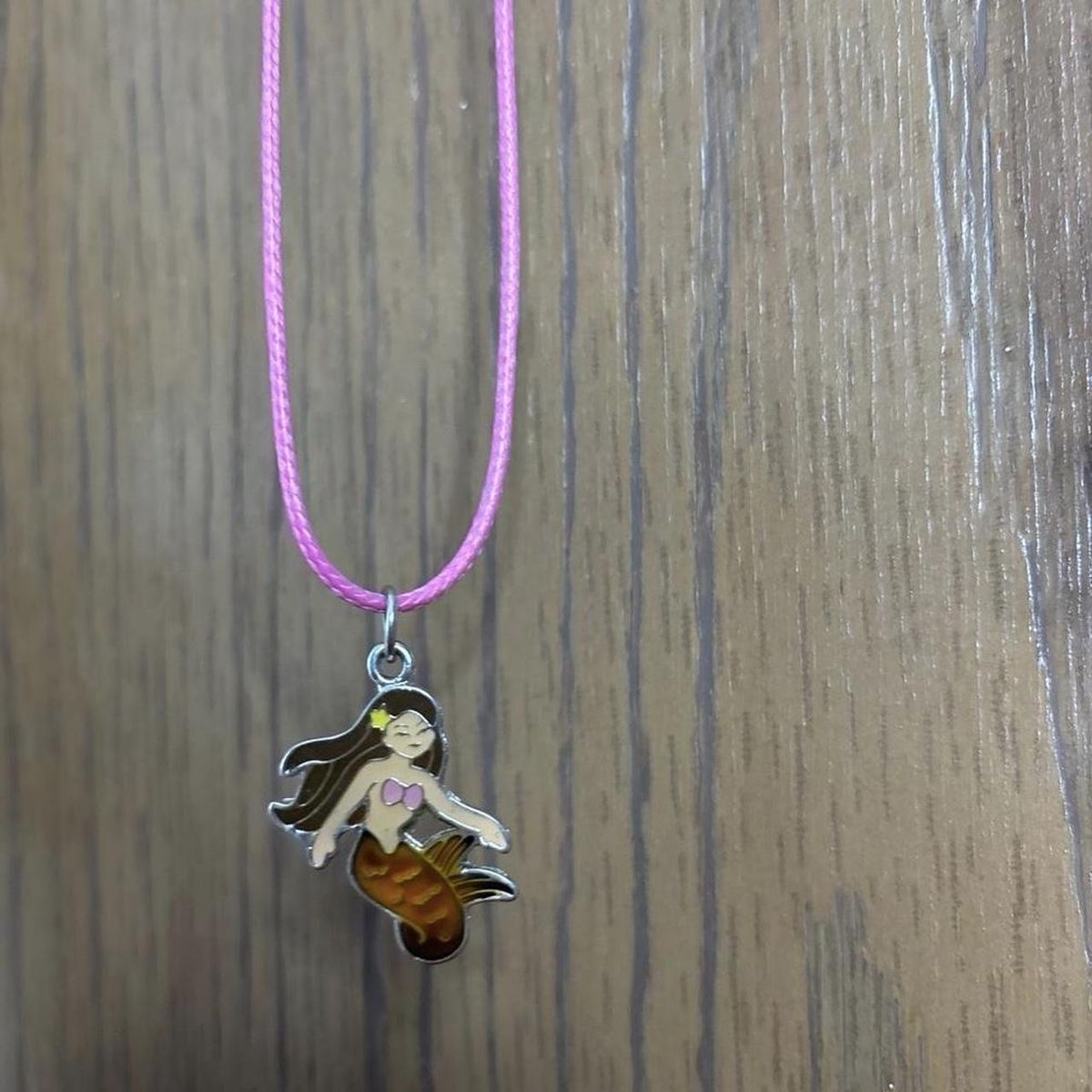 Mermaid Charm Necklace Pink Cord