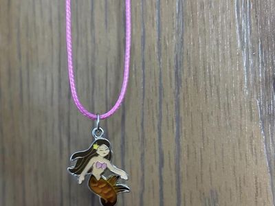 Mermaid Charm Necklace Pink Cord