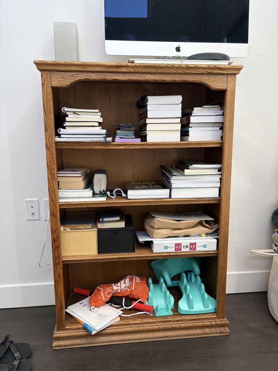 Vintage Oak Wood Bookshelf - 4-Tier Display & Storage Shelf, 12-inch Depth