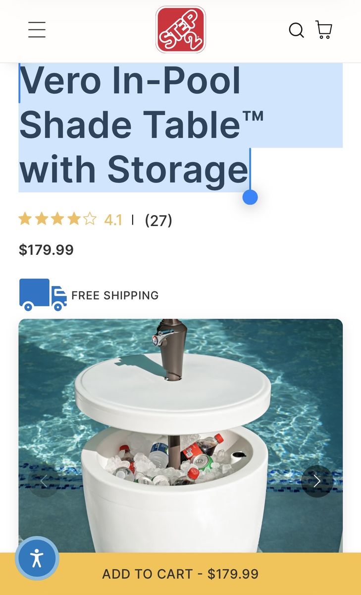 Step2 Vero In-Pool Shade Table with Storage - NEW! Pool Cooler Table - Reg $180.00