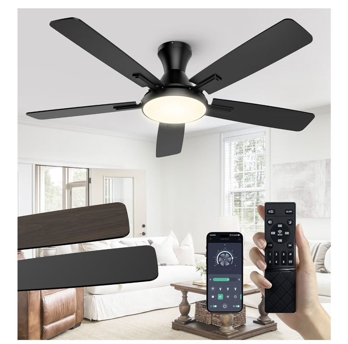 NEW Retails $69.99 52 Inch Ceiling Fan with Light and Remote, Dimmable LED