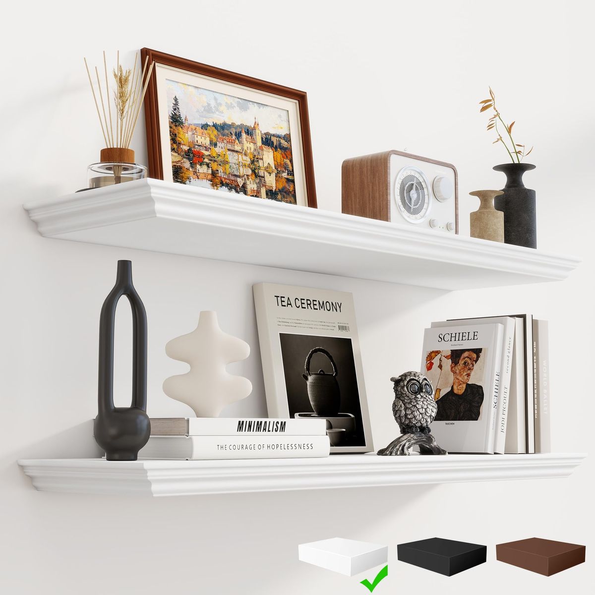 New Floating Shelves 36 Inch Long, 9.3 Inch Deep Classic Crown Molding Floating Shelves for Wall