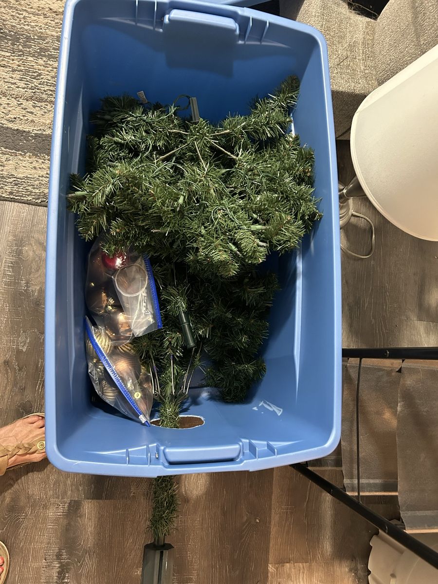 Christmas Tree Storage Tote with Artificial Christmas Tree & Ornaments
