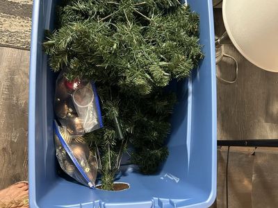 Christmas Tree Storage Tote with Artificial Christmas Tree & Ornaments