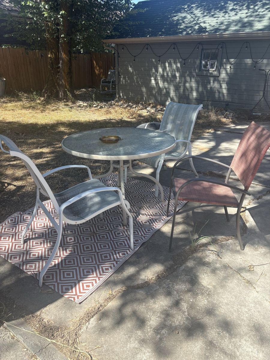 Outdoor Patio Dining Set - Round Glass Table & 3 Chairs - Weather Resistant Furniture