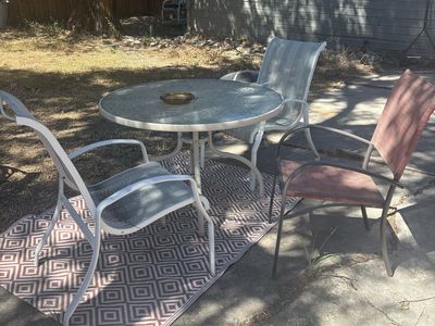 Outdoor Patio Dining Set - Round Glass Table & 3 Chairs - Weather Resistant Furniture
