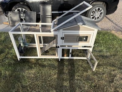 Large Outdoor Rabbit Hutch/ Small Animal Cage on wheels, run and food container
