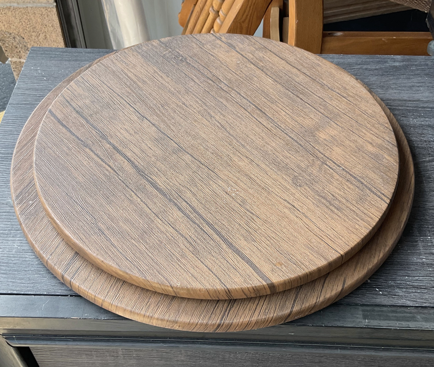 Set of 2 Circular Wooden Platters - Farmhouse Decor Riser / Serving Board