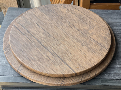 Set of 2 Circular Wooden Platters - Farmhouse Decor Riser / Serving Board
