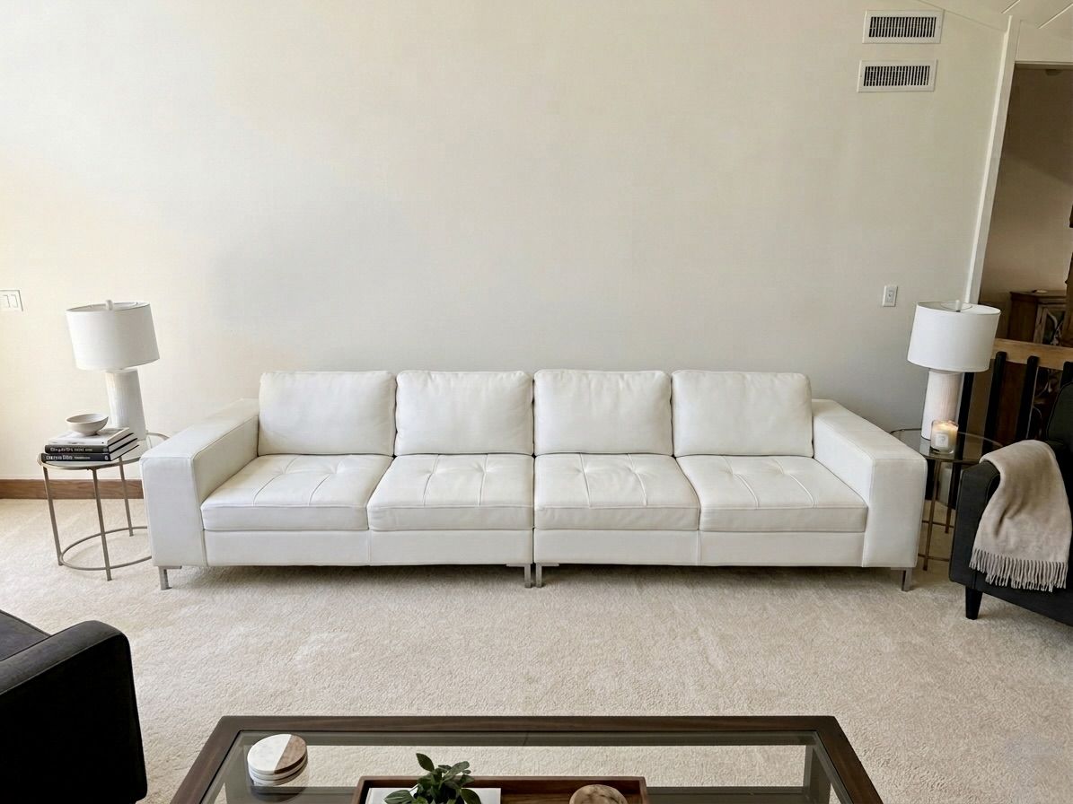 Modern White Leather Sofa – Extra Long