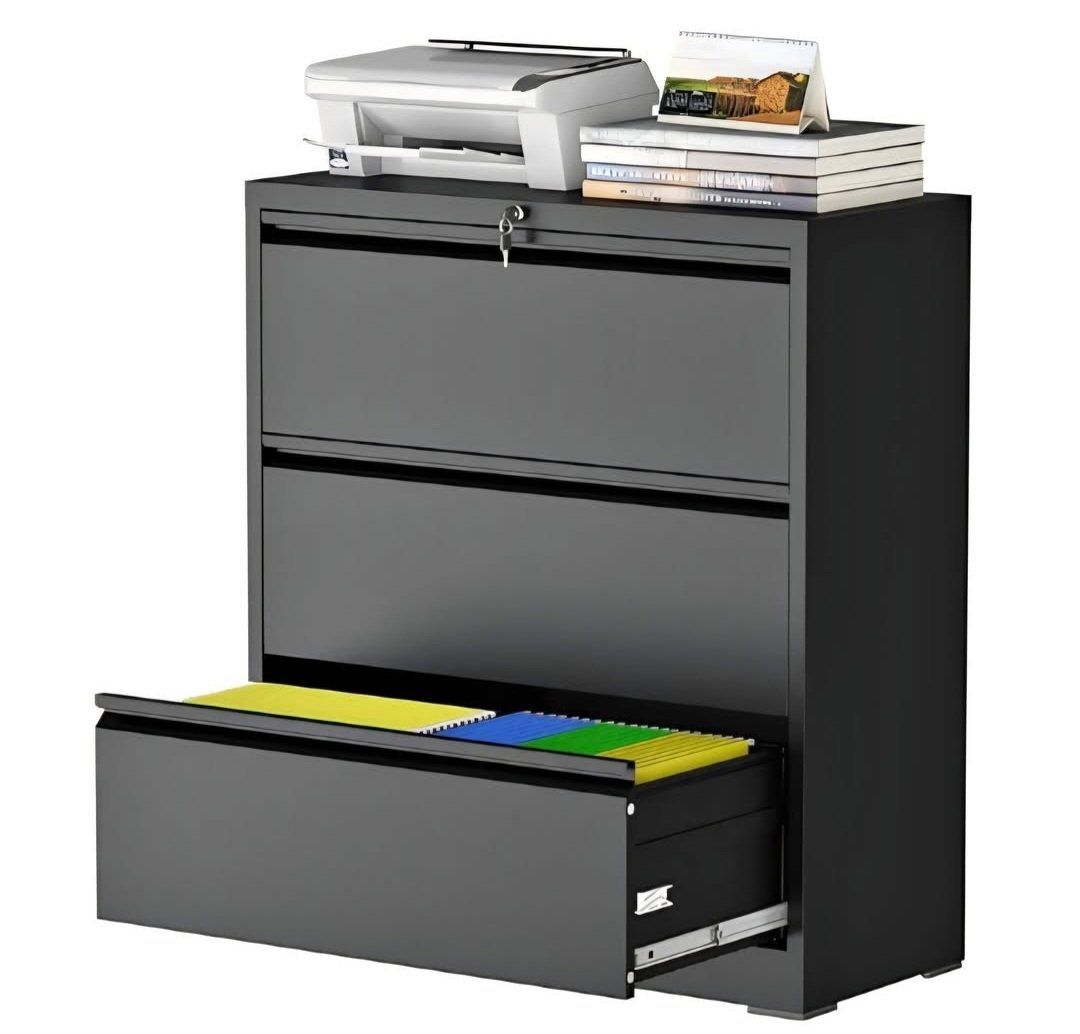 3 Drawer Lateral File Cabinet with Lock, Metal File Cabinets for Home Office, Steel Heavy-Duty Filing Storage Cabinet for Letter