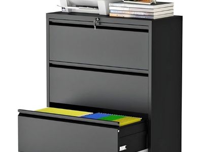 3 Drawer Lateral File Cabinet with Lock, Metal File Cabinets for Home Office, Steel Heavy-Duty Filing Storage Cabinet for Letter