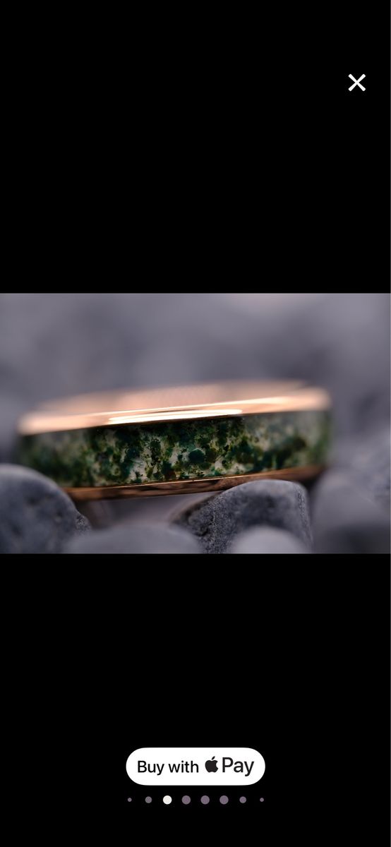 Rose Gold Ring with Green Moss Agate Inlay