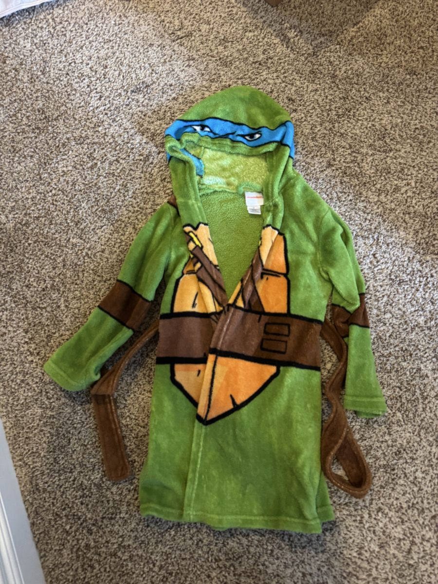 Nickelodeon Teenage Mutant Ninja Turtle Leonardo Robe Kids Size L/XL Green Hooded Fleece