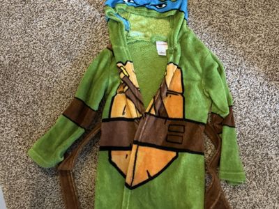 Nickelodeon Teenage Mutant Ninja Turtle Leonardo Robe Kids Size L/XL Green Hooded Fleece