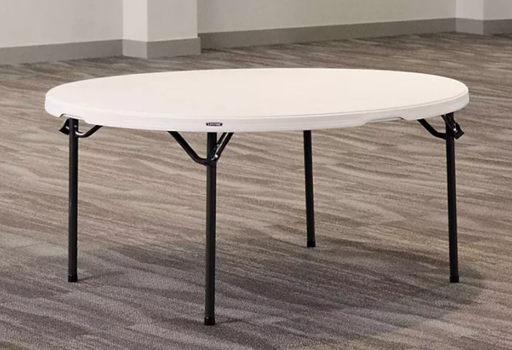 NIB, New Lifetime 60" Round Commercial Grade Nesting Folding Table Almond Wedding, Banquet BBQ