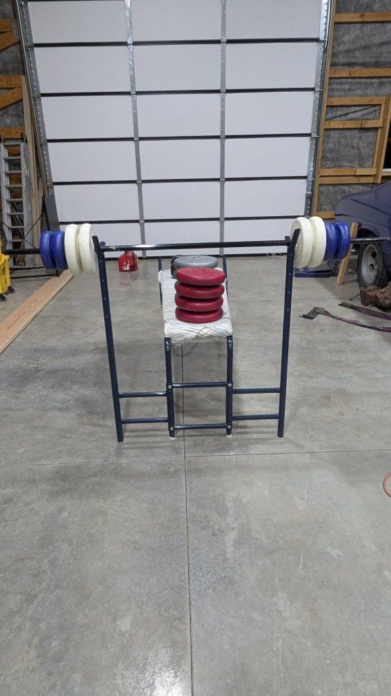 Bench, barbell and weights