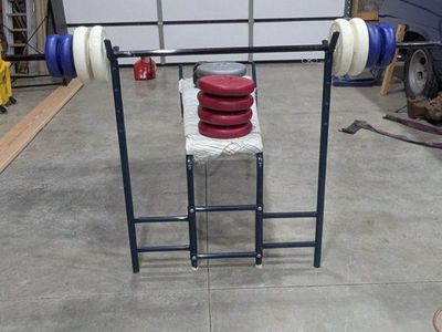 Bench, barbell and weights