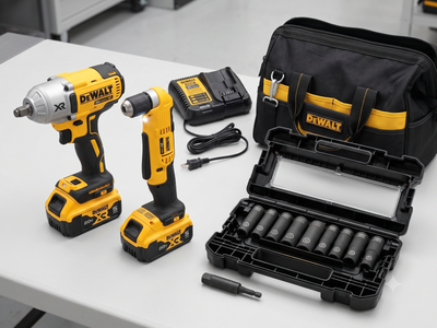 DEWALT 20V MAX Cordless 2-Tool Kit | Right Angle Drill, Impact Wrench, Sockets & (2) Batteries