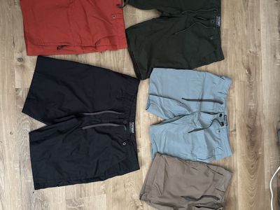 Lot of 5, 686 Everywhere Men's Quick-Dry Adventure Shorts - Size 32 (Red, Olive, Black, Light Blue, Taupe)