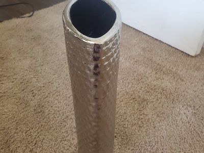 Modern Hammered Metallic Silver Oval Floor Vase