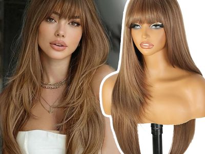 Long Straight Synthetic Wig with Bangs - Layered Blonde/Brown Ombre