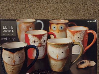Elite Couture by Gibson Owl City 6-Piece 17oz Ceramic Mug Set - New in Box