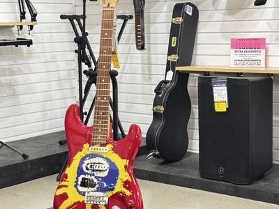 Fender Squier Stratocaster Electric Guitar - Red with Custom Skull Design, Used