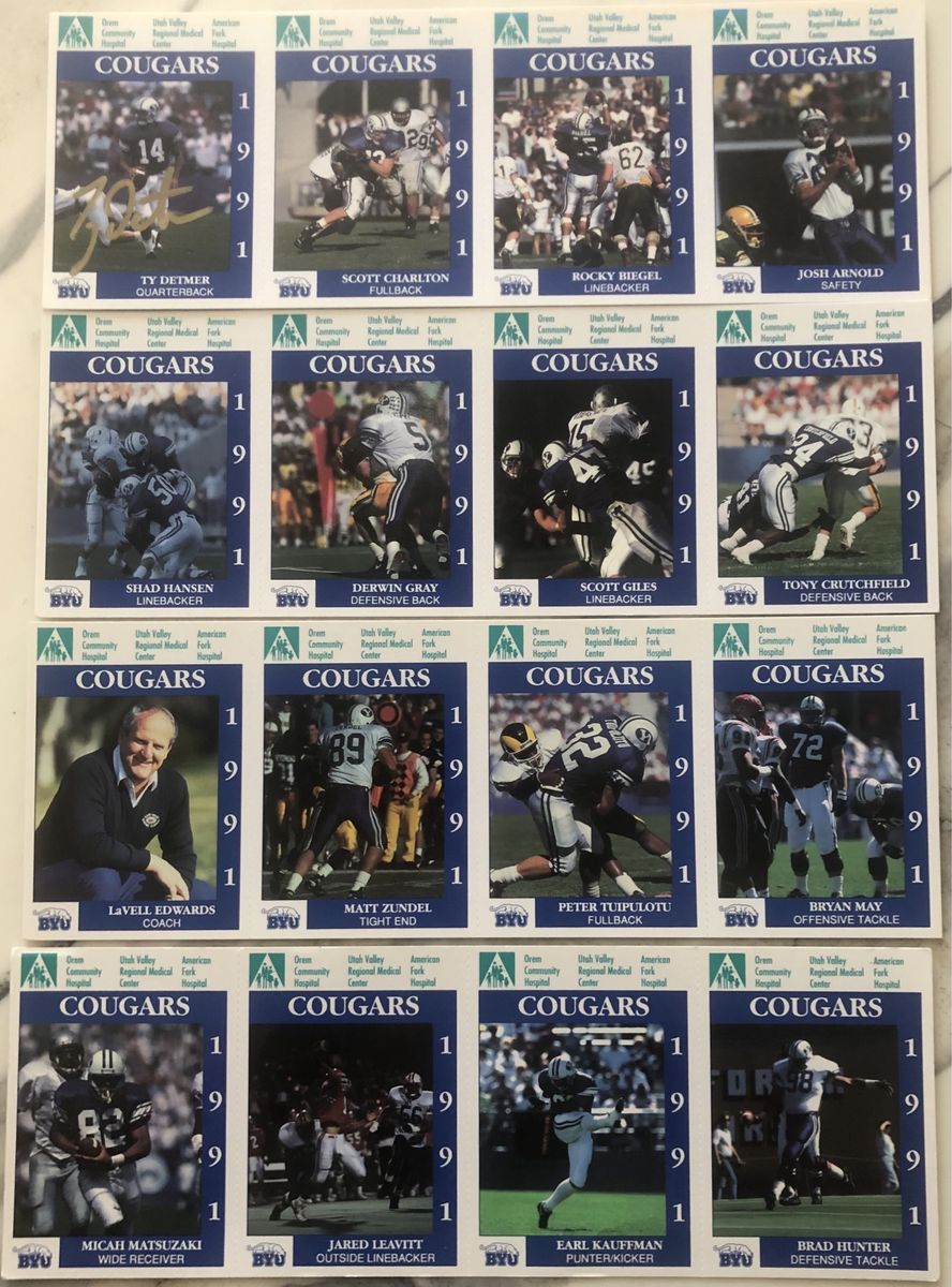 1991 BYU Cougars Football Team Set with Ty Detmer Autograph - Vintage Sports Cards