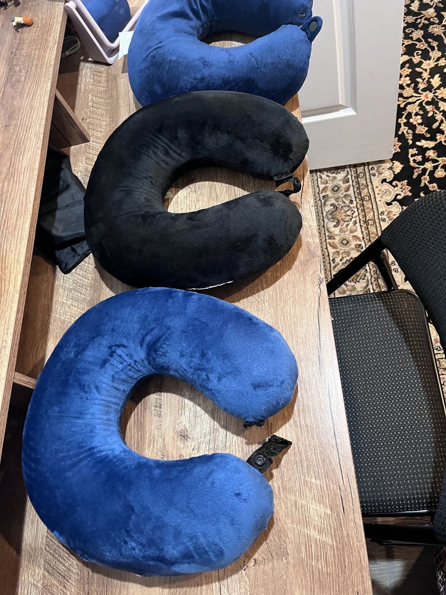 Travel Neck Pillow Lot - 2 Blue, 1 Black - Soft U-Shape for Support on the Go