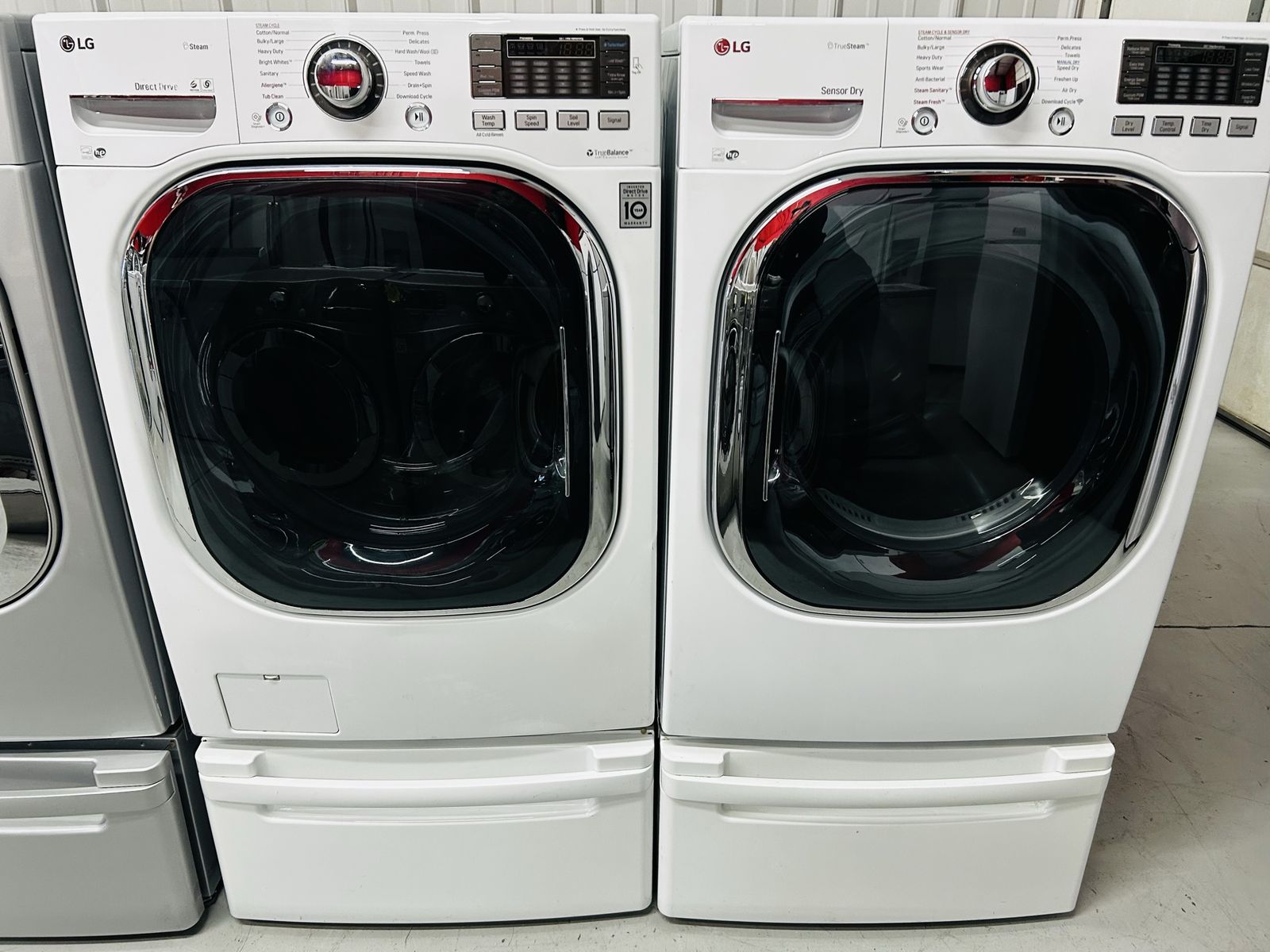 Lg True Steam Electric Front Load Set With Pedestals