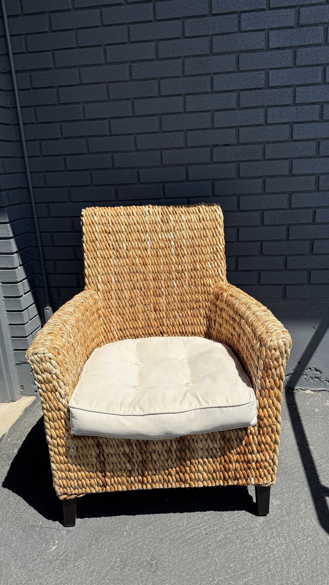 Woven Rattan / Seagrass Accent Chair with Cushion