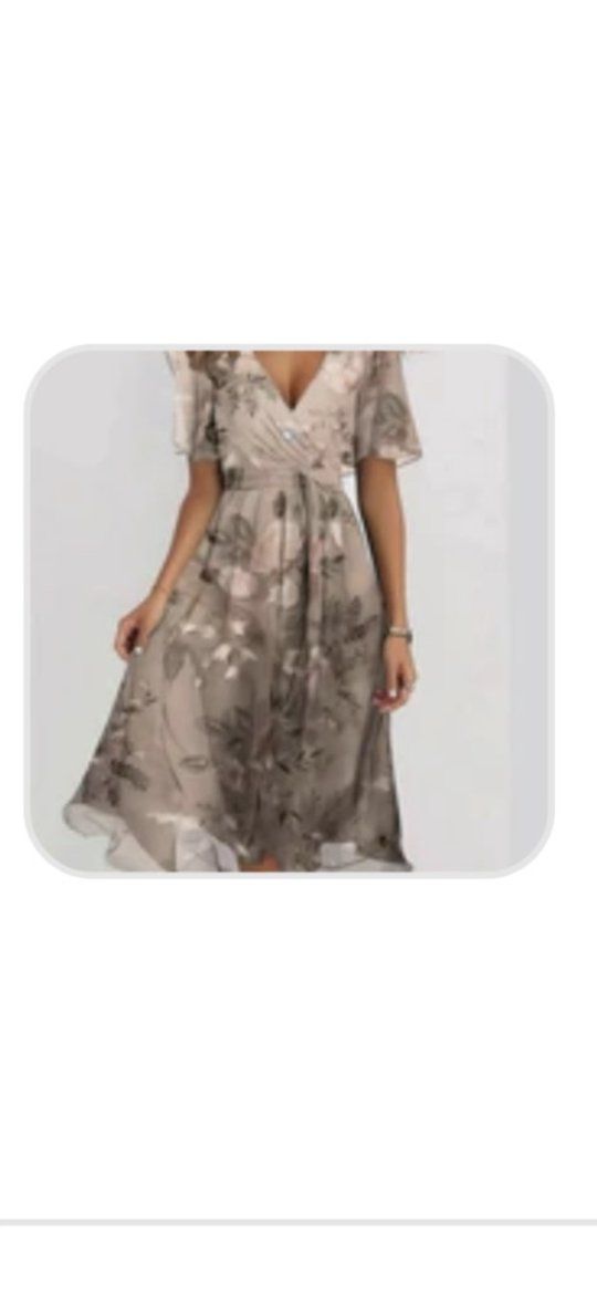 Chloe Boutique Matilda Floral Dress - Pink with gray/black leaves