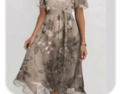 Chloe Boutique Matilda Floral Dress - Pink with gray/black leaves