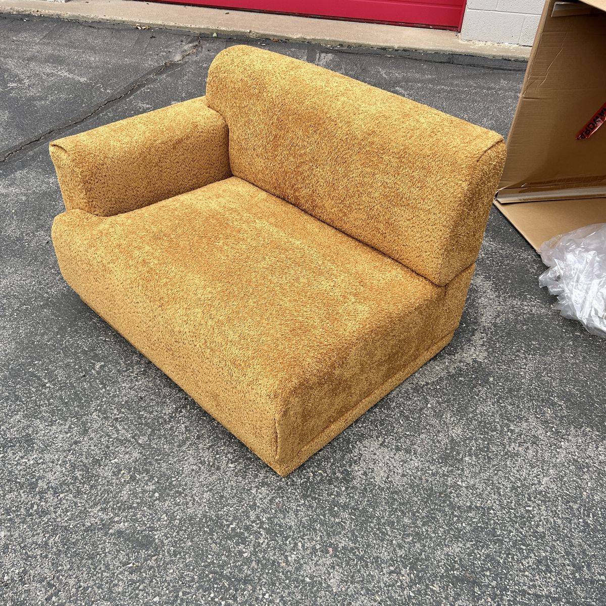 Vintage Textured Mustard Yellow Single Arm Accent Chair
