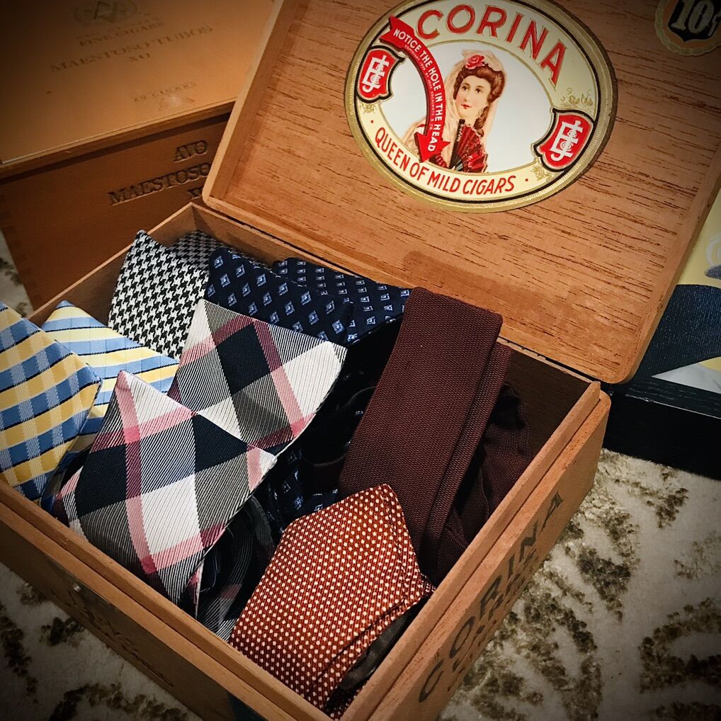 6 Self Bowties And Vintage Cigar Box