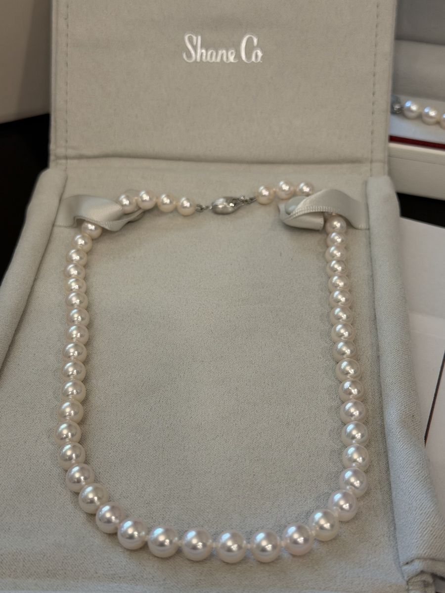 Shane Co. Pearl Necklace and Bracelet Set with White Gold Clasps