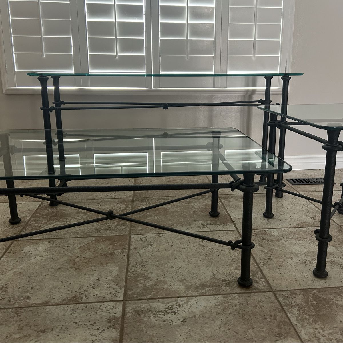 Set of 3 Glass-Top Tables -  Giacometti Style 1990's Iron and Glass