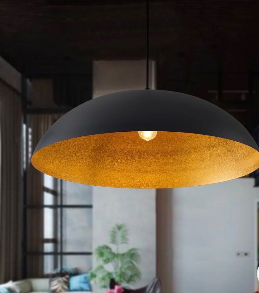 Brand new Modern Black & Gold Dome Pendant Light, Adjustable Height