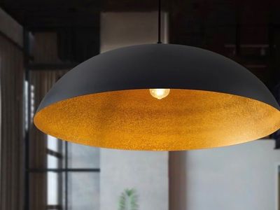 Brand new Modern Black & Gold Dome Pendant Light, Adjustable Height