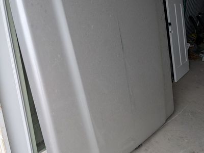 Silver Hard Fiberglass Tonneau Bed Cover with Carpet Lining & Mounting Rails. Was on Ford 2008 f150 5 1/2 Bed