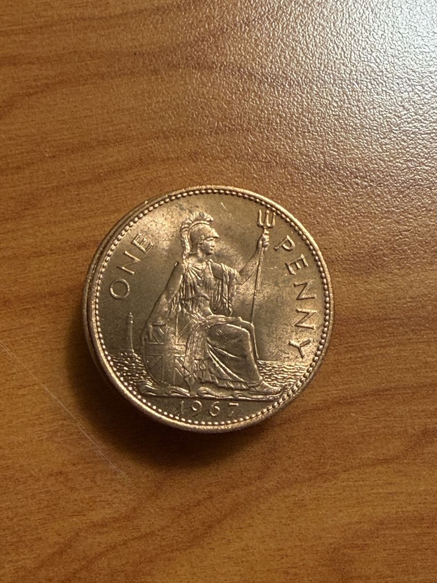 10x 1967 Great Britain One Penny Coins - Uncirculated Bronze, Queen Elizabeth II & Britannia
