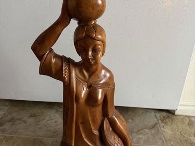 Hand-Carved Wooden Sculpture – Signed by Artist