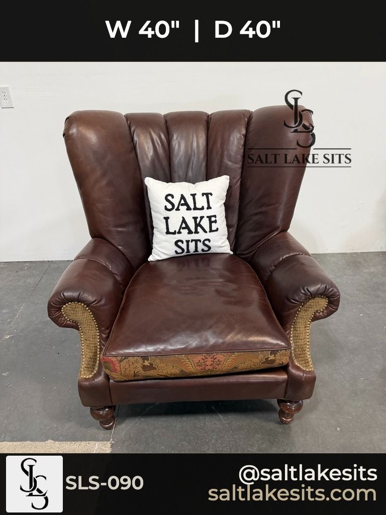 Leather & Fabric Wingback Chair
