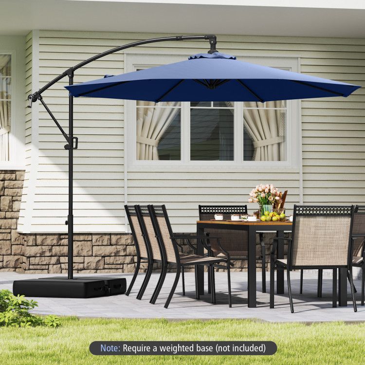 Costway 10Ft Solar-lighted Cantilever Offset Patio Umbrella - Navy