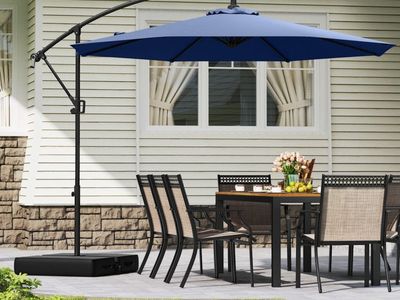 Costway 10Ft Solar-lighted Cantilever Offset Patio Umbrella - Navy