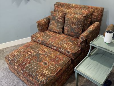 Ethan Allen Oversized Upholstered Armchair & Ottoman Set - Southwestern/Bohemian Print