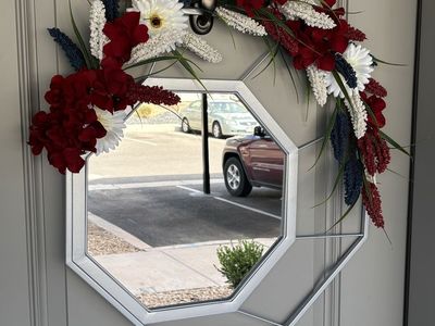 Patriotic Americana Floral Octagon Mirror Wreath - Red, White & Blue Home Decor