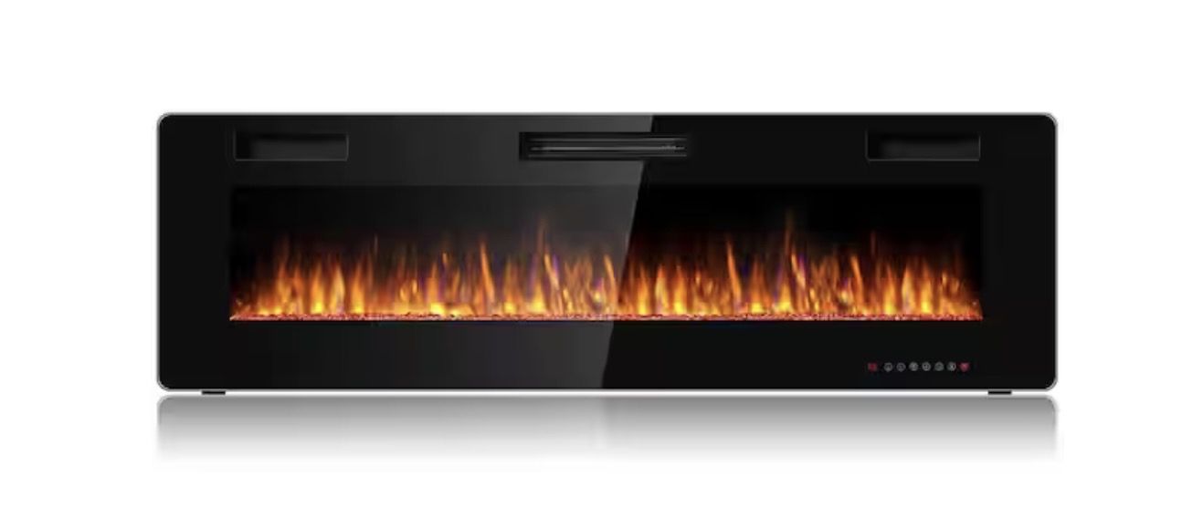 Gymax 60 in. Fireplace Electric Recessed Wall Mounted Heater with Remote Control Black